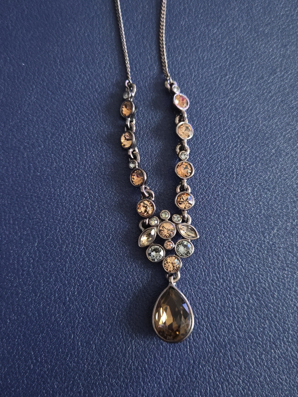 Elegant Smoky Crystal Teardrop Necklace - Women Jewelry